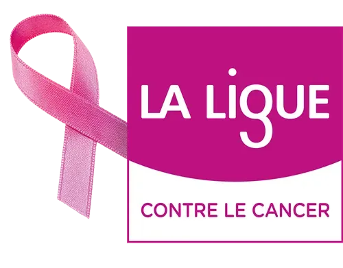 Logo de La Ligue contre le cancer avec ruban rose de sensibilisation.